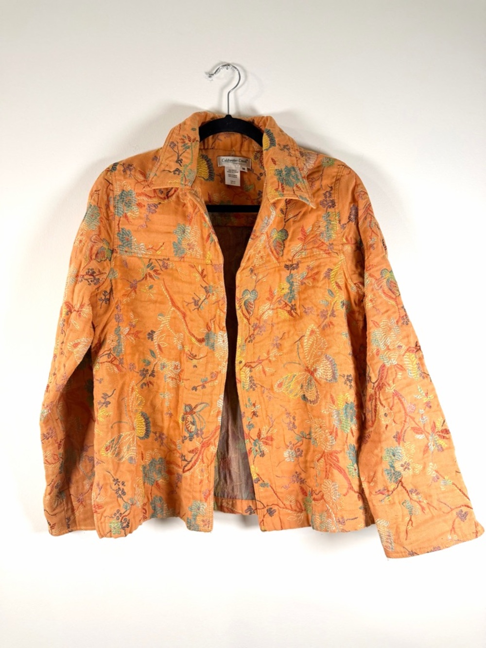 Coldwater Creek Orange Embroidered Floral & Butterfly Jacket